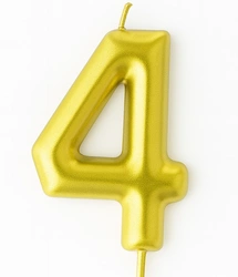 Gold birthday candle in the shape of a number "4"