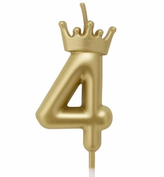 Golden birthday candle - Number 4 with crown