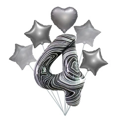 Marble 4" Balloon Set - Silver Stars and Heart