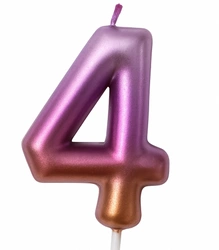 Świeczka urodzinowa cyfra "4" – tęczowa metaliczna