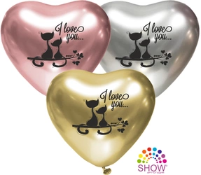 Balony Serca  I LOVE YOU. KOTKI  CHROME (10 szt.)