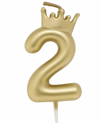Golden birthday candle - Number 2 with crown