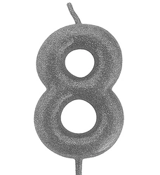 Silver birthday candle in the shape of a number "8"