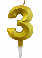Zlatá číselná svíčka "3"
