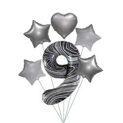 Set of Balloons "Marble 9" - Silver Stars and Hearts