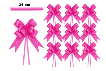 Kokarda dekoracyjna różowa z motywem serc – 21 cm (zestaw 10 szt.)