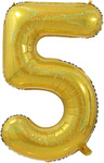 Balon Foliowy Cyferka "5" Złota Brokatowa( 100cm.)