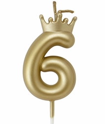 Golden birthday candle - Number 6 with crown