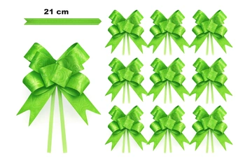 Green decorative bow with embossed pattern - 21 cm (set of 10 pcs).)