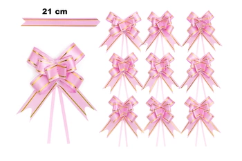 Kokarda dekoracyjna różowa ze złotym brzegiem – 21 cm (zestaw 10 szt.)