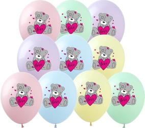 Printed rubber balloons Pastel Teddy Bears in Love (10 pcs.)