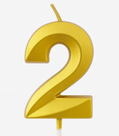 Zlatá narozeninová svíčka ve tvaru čísla "2"