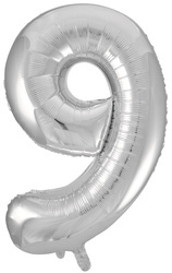 Balónek číslo "9" stříbrný (80 cm)