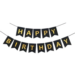 Happy Birthday paper garland - black with gold lettering