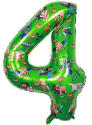 Balon foliowy cyfra 4 – motyw Minecraft, 100 cm