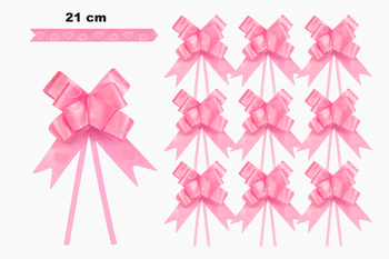 Kokarda dekoracyjna różowa z motywem serc – 21 cm (zestaw 10 szt.)