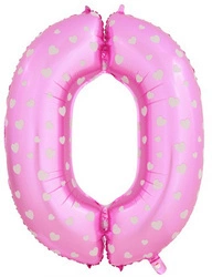 Foil Balloon Number "0" Pink with Hearts (100cm.)