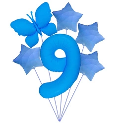 Set of balloons "Blue One with Butterfly" - ideal for 9. birthday