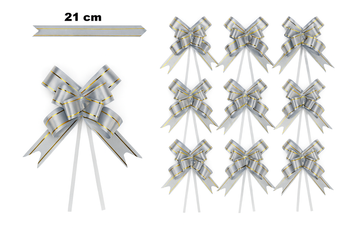 Kokarda dekoracyjna srebrna ze złotym brzegiem – 21 cm (zestaw 10 szt.)