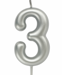 Svíčka číslo "3" - stříbrná