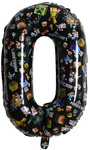 Balon foliowy cyfra 0 – Minecraft, czarny, 32 cali (80 cm)