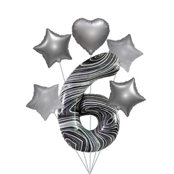 Marble 6" Balloon Set - Silver Stars and Heart