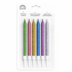 Glitter birthday candles 6 pcs. - colorful, decorative