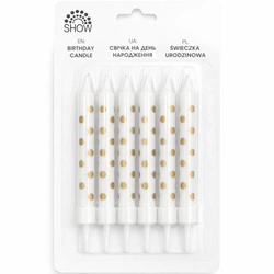 Birthday candles white with gold dots - 6 pieces