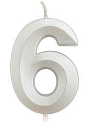 Stříbrná narozeninová svíčka ve tvaru čísla "6"