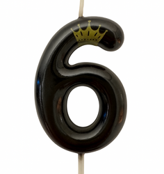 Narozeninová svíčka číslo "6" s korunkou - černá
