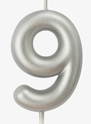 Silver birthday candle number "9" - elegance for any occasion