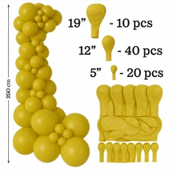 Set of Mustard Color Decorative Balloons (071), 70 pcs. (19", 12", 5")