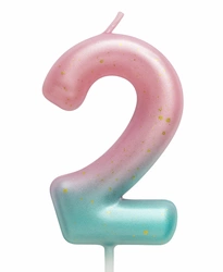 Birthday candle number "2" - pink and mint with ombre effect