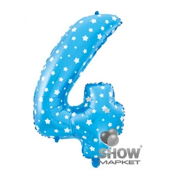 Foil Balloon Number "4" Blue with Stars (100cm.)