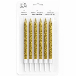 Golden birthday candles with glitter - set of 6 pieces