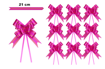 Kokarda dekoracyjna różowa ze złotym brzegiem – 21 cm (zestaw 10 szt.)