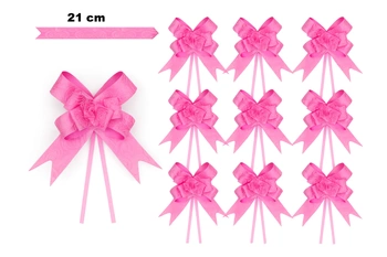 Pink decorative bow with embossed pattern - 21 cm (set of 10 pcs).)