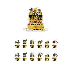 Cake toppers with construction theme Birthday collection (12+1)