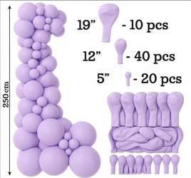 Set of Decorative Balloons Color Macaron Lilac 70 pieces
