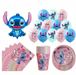 Zestaw Urodzinowy Stitch Angel Balony, Talerzyki, Kubeczki, Serwetki