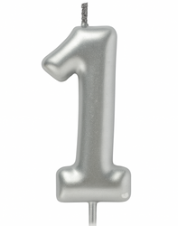 Svíčka číslo "1" - stříbrná