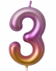 Birthday candle number "3" - rainbow metallic