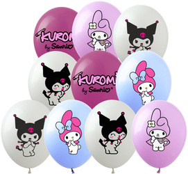 Gumové balónky s potiskem My Melody Kuromi (10 ks).)