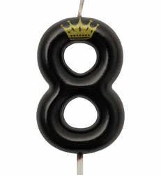 Birthday candle number "8" with crown - black