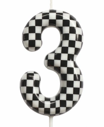Birthday candle number "3" - checkerboard pattern, race.
