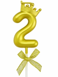 Golden birthday candle - Number 2 with crown