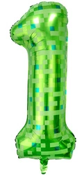 Balon foliowy cyfra 1 – Pikselowy zielony 100 cm