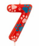 Świeczka świąteczna czerwona z łapkami (Psi Patrol) – cyfra"7"