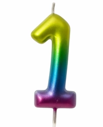Rainbow Candle Number 1 - Colorful Celebration Magic