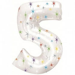 Foil Balloon Number "5" White with Stars (100cm.)